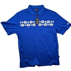 LOST CALF Mens Royal Blue Golf Polo Shirt Aztec southwestern‎ Print Size Large